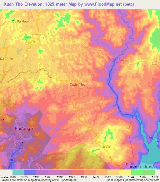 Xuan Tho,Vietnam Elevation Map