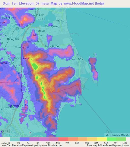 Xom Ten,Vietnam Elevation Map