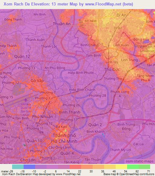 Xom Rach Da,Vietnam Elevation Map