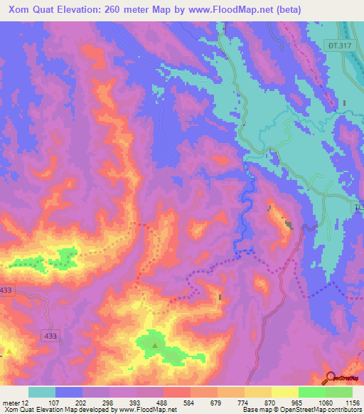 Xom Quat,Vietnam Elevation Map