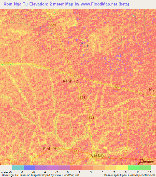 Xom Nga Tu,Vietnam Elevation Map