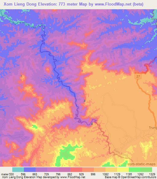 Xom Lieng Dong,Vietnam Elevation Map