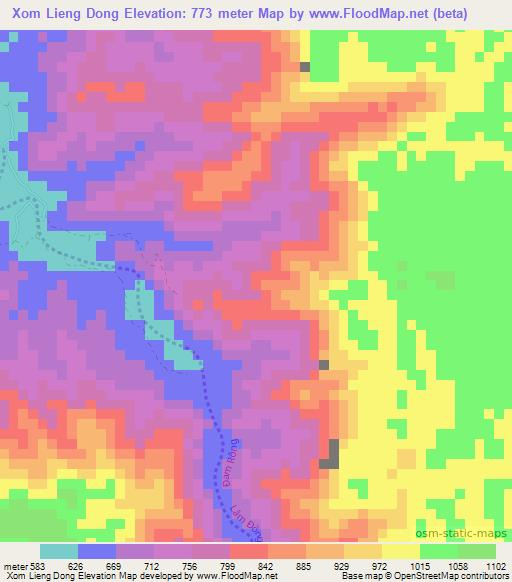 Xom Lieng Dong,Vietnam Elevation Map