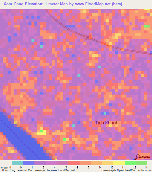 Xom Cong,Vietnam Elevation Map