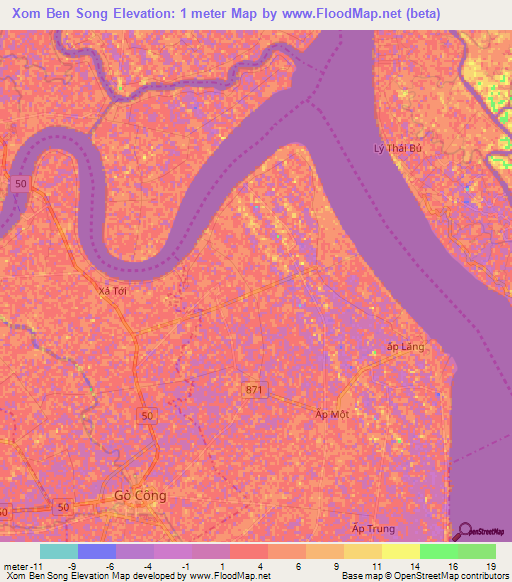 Xom Ben Song,Vietnam Elevation Map
