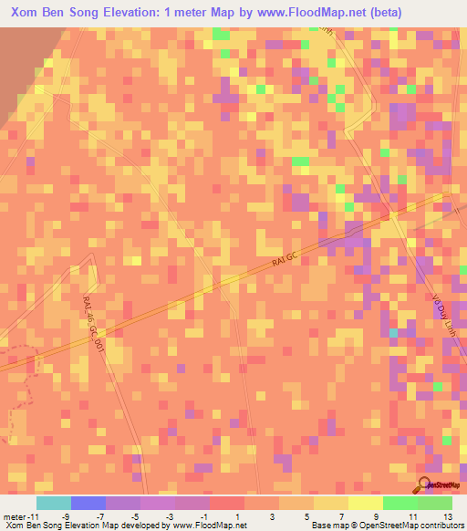 Xom Ben Song,Vietnam Elevation Map