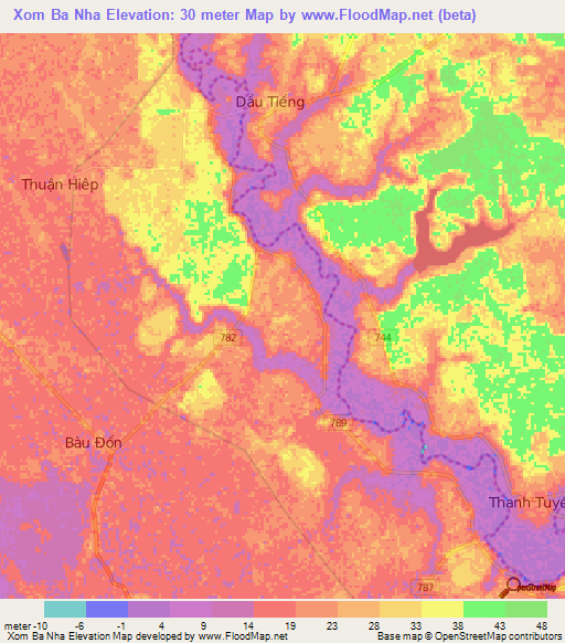 Xom Ba Nha,Vietnam Elevation Map