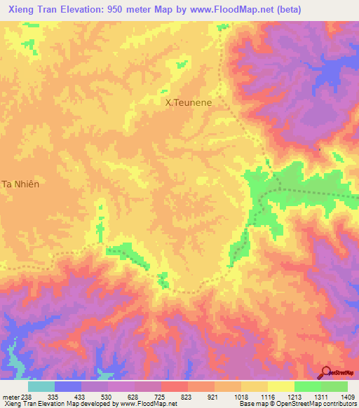 Xieng Tran,Vietnam Elevation Map