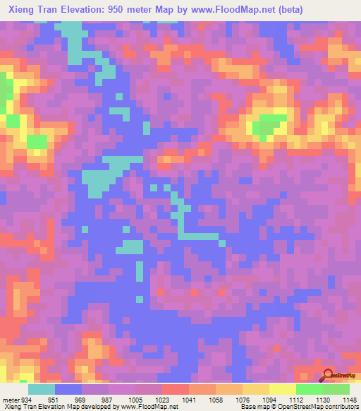 Xieng Tran,Vietnam Elevation Map
