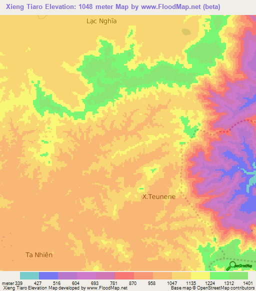 Xieng Tiaro,Vietnam Elevation Map