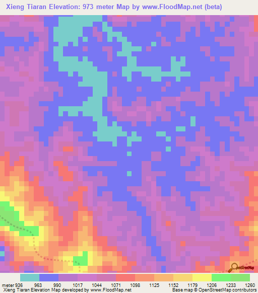 Xieng Tiaran,Vietnam Elevation Map