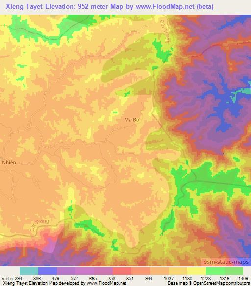 Xieng Tayet,Vietnam Elevation Map
