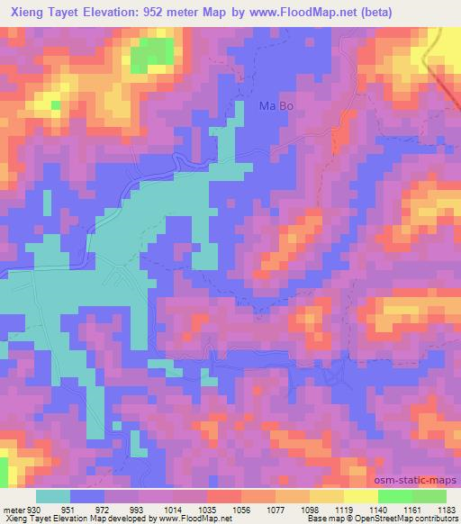 Xieng Tayet,Vietnam Elevation Map