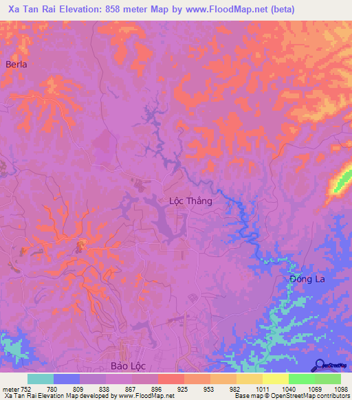 Xa Tan Rai,Vietnam Elevation Map