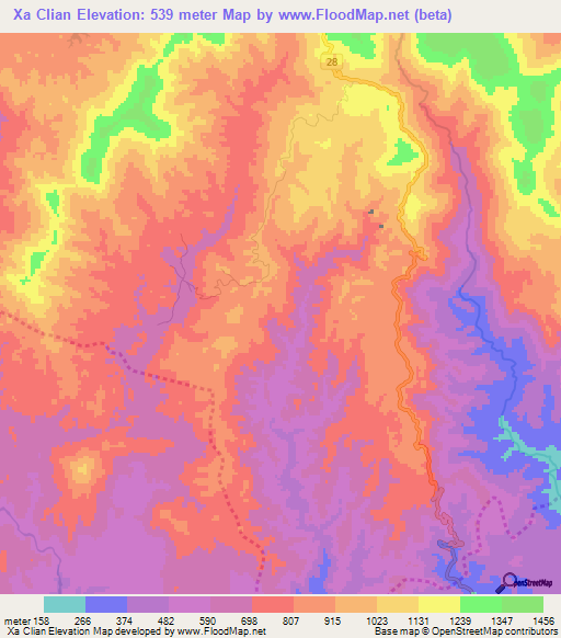 Xa Clian,Vietnam Elevation Map