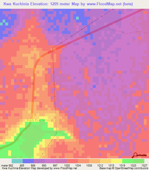 Kwa Kuchinia,Tanzania Elevation Map