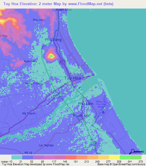 Tuy Hoa,Vietnam Elevation Map