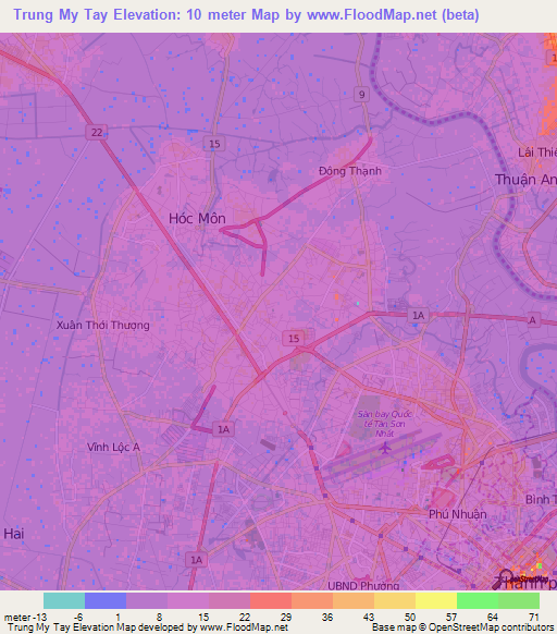 Trung My Tay,Vietnam Elevation Map