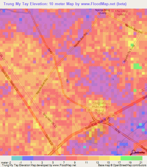 Trung My Tay,Vietnam Elevation Map
