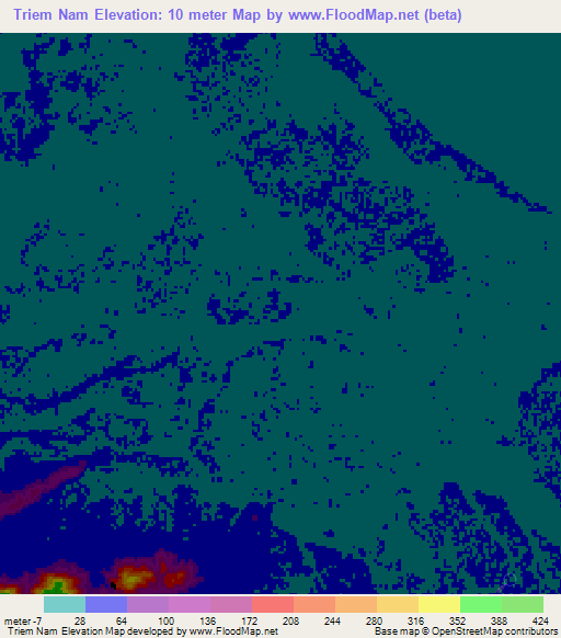 Triem Nam,Vietnam Elevation Map
