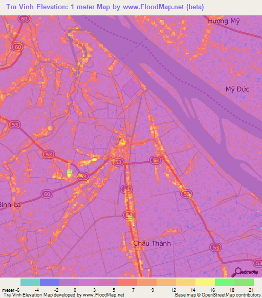 Tra Vinh,Vietnam Elevation Map