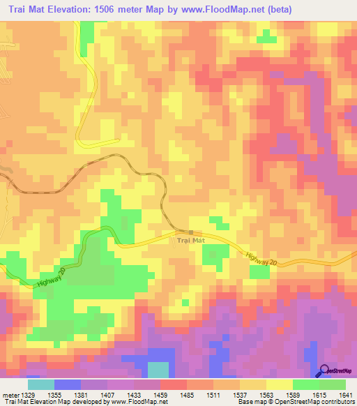 Trai Mat,Vietnam Elevation Map