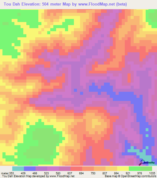 Tou Dah,Vietnam Elevation Map