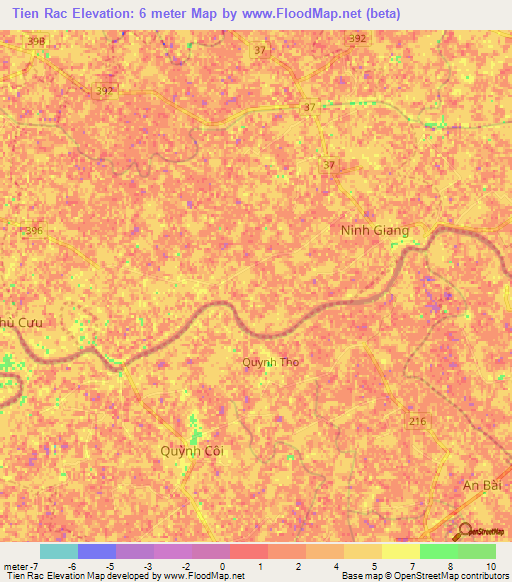 Tien Rac,Vietnam Elevation Map