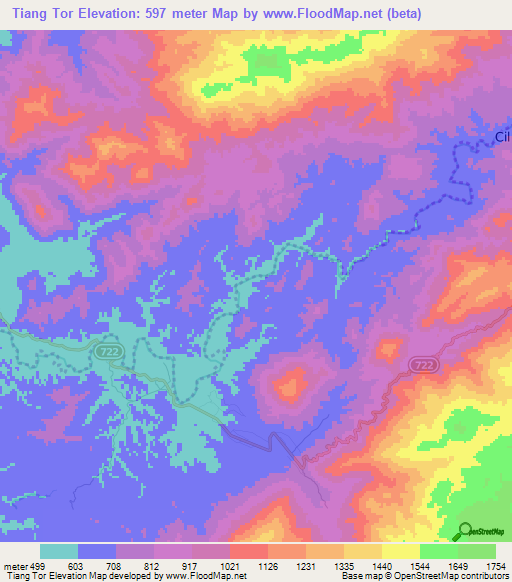 Tiang Tor,Vietnam Elevation Map