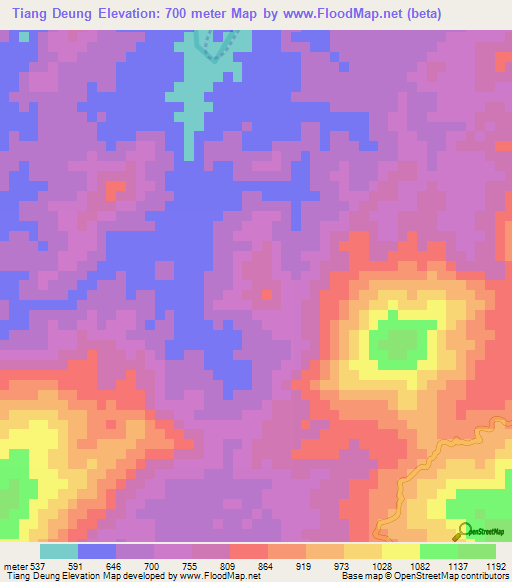 Tiang Deung,Vietnam Elevation Map