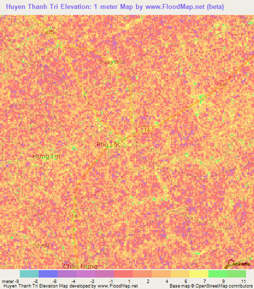 Huyen Thanh Tri,Vietnam Elevation Map