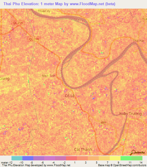 Thai Phu,Vietnam Elevation Map