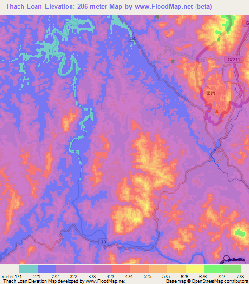 Thach Loan,Vietnam Elevation Map