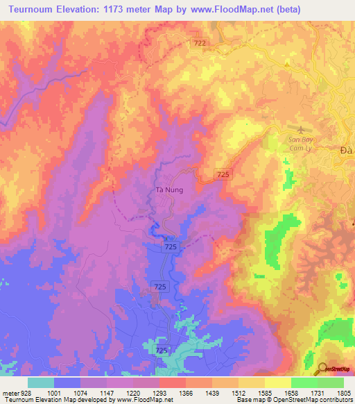 Teurnoum,Vietnam Elevation Map
