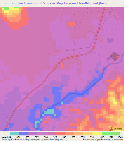 Tchirong Kra,Vietnam Elevation Map