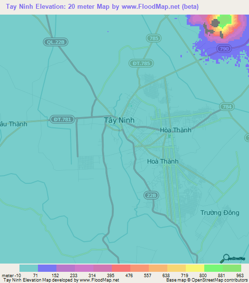 Tay Ninh,Vietnam Elevation Map