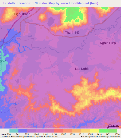 Tarklette,Vietnam Elevation Map