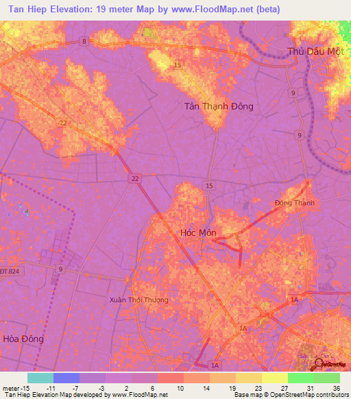 Tan Hiep,Vietnam Elevation Map