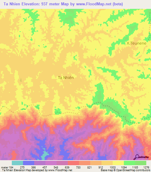 Ta Nhien,Vietnam Elevation Map