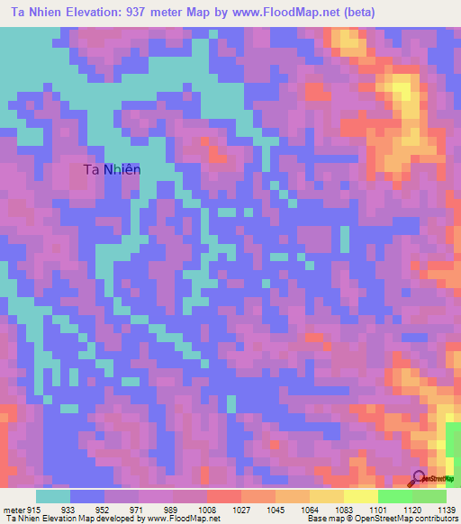 Ta Nhien,Vietnam Elevation Map
