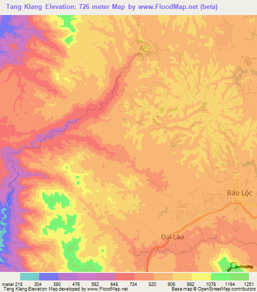 Tang Klang,Vietnam Elevation Map