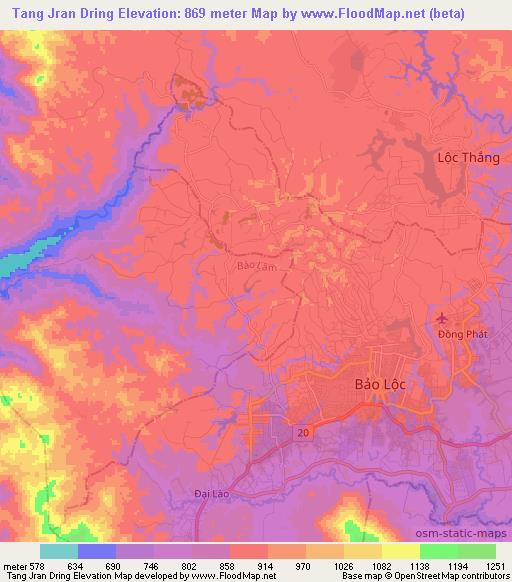 Tang Jran Dring,Vietnam Elevation Map