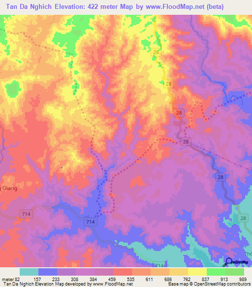 Tan Da Nghich,Vietnam Elevation Map
