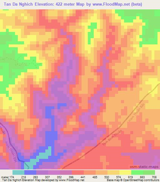 Tan Da Nghich,Vietnam Elevation Map