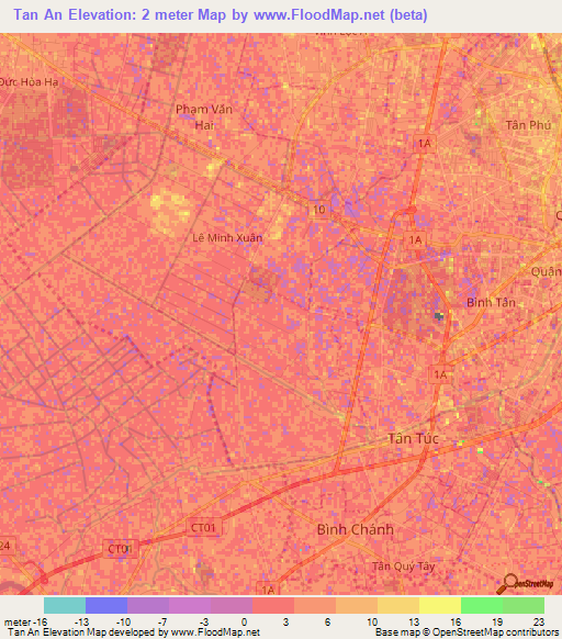 Tan An,Vietnam Elevation Map