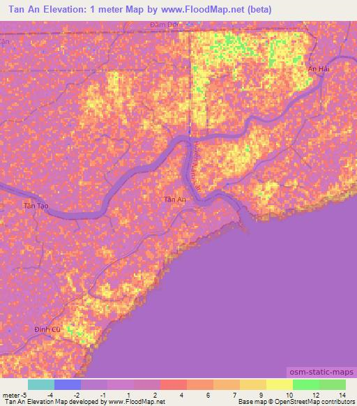 Tan An,Vietnam Elevation Map