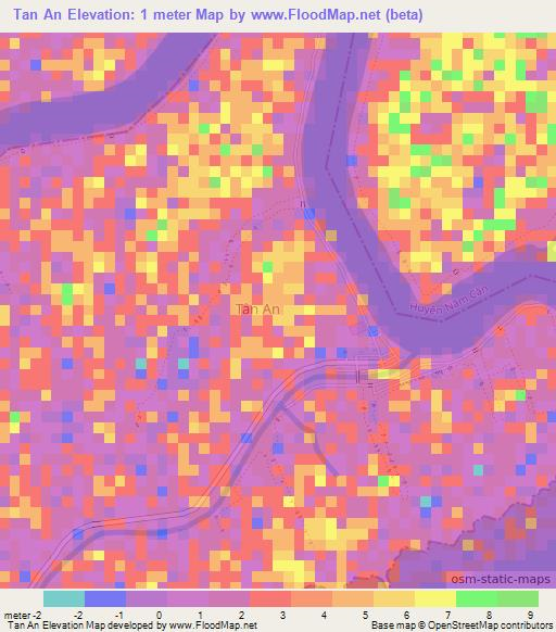 Tan An,Vietnam Elevation Map