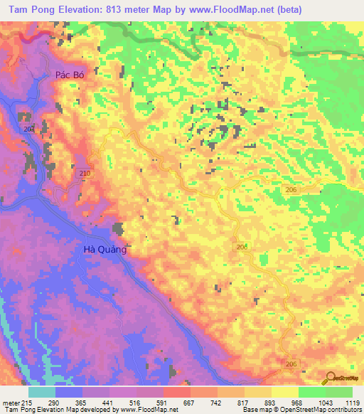Tam Pong,Vietnam Elevation Map