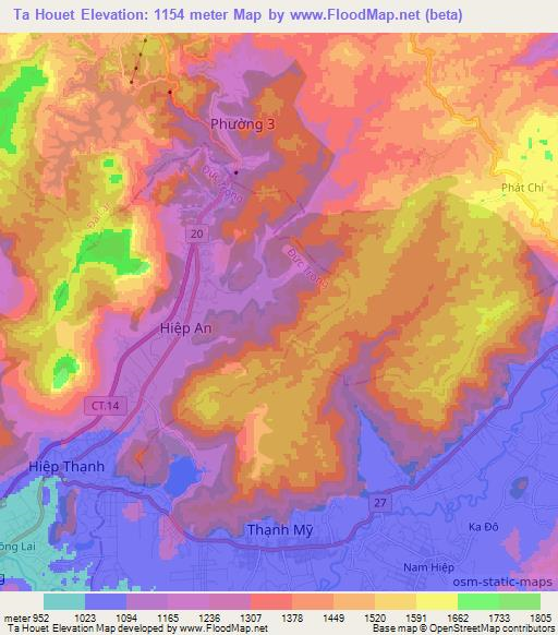 Ta Houet,Vietnam Elevation Map