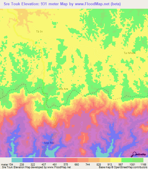 Sre Touk,Vietnam Elevation Map